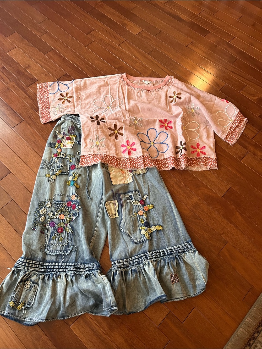 Denim Boho patchwork XL new white tags